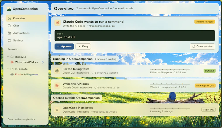 OpenCompanion - 从单一桌面应用启动、监控并响应AI编程命令行工具 产品图片 2