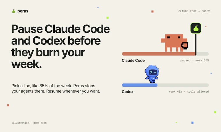 Peras - 在 Claude Code 和 Codex 耗尽你本周精力前，随时暂停。 产品图片 2