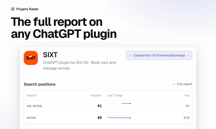 Plugins Radar - ChatGPT 插件搜索排名与竞品预警 产品图片 2