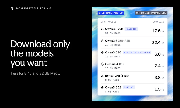 PocketWebTools for Mac - 一款集本地AI对话、语音转录与视频处理于一体的Mac应用 产品图片 5