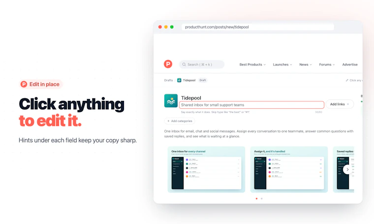 Product Hunt Visual Launch Editor - 边构建，边预览你的发布页面 产品图片 2