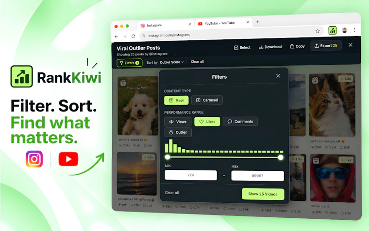 Rank Kiwi - 轻松挖掘 Instagram 与 YouTube 爆款内容 产品图片 3