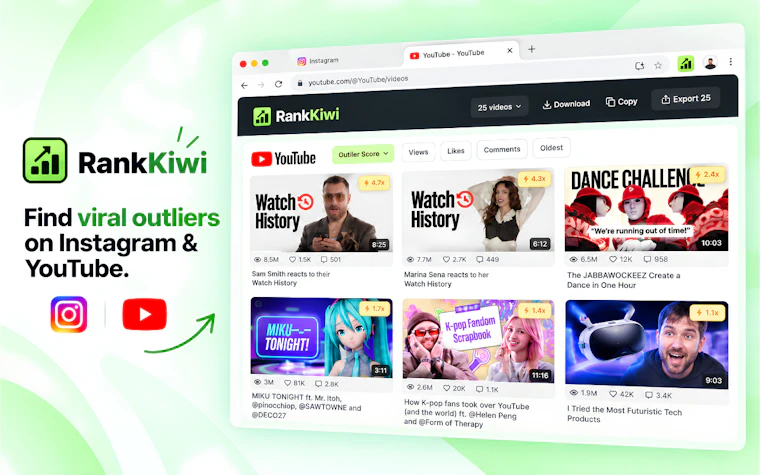 Rank Kiwi - 轻松挖掘 Instagram 与 YouTube 爆款内容 产品图片 4
