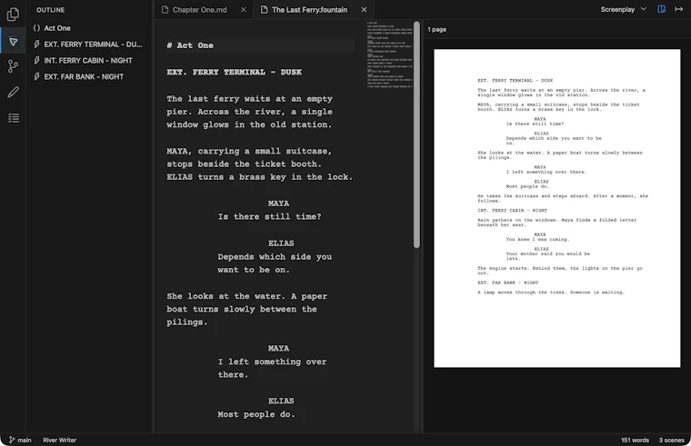 River Writer - 一款专注剧本、话剧与小说创作的安静Mac应用 产品图片 1