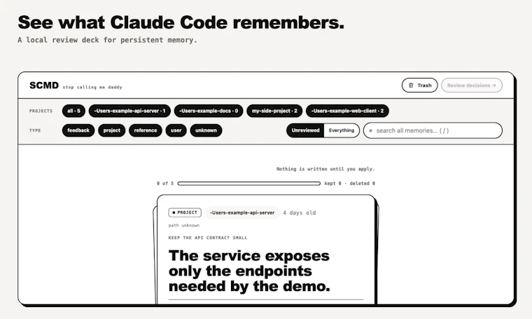 SCMD  - 掌控 Claude 的记忆留存，管理你的专属记忆库。 产品图片 3