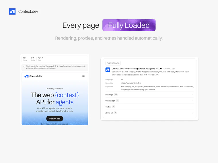 Scrape Anything by Context.dev - 仅需一次 API 调用，即可将任意网站转化为结构化清洗数据。 产品图片 4