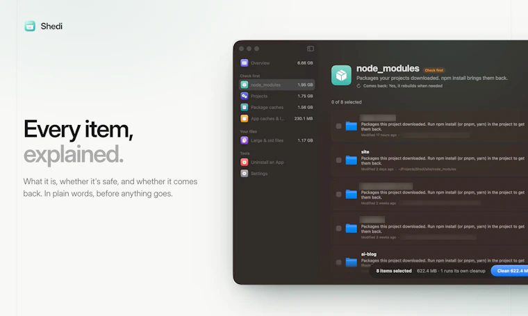 Shedi - 夺回被 Xcode、Docker 和 node_modules 吞噬的磁盘空间 产品图片 3