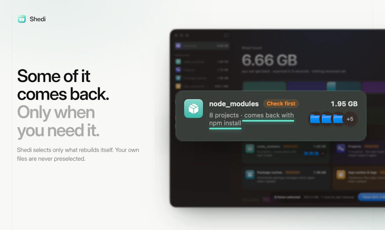 Shedi - 夺回被 Xcode、Docker 和 node_modules 吞噬的磁盘空间 产品图片 4