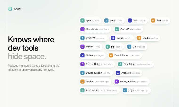 Shedi - 夺回被 Xcode、Docker 和 node_modules 吞噬的磁盘空间 产品图片 5