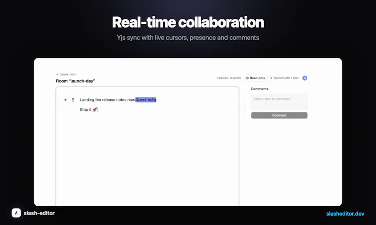 slash-editor - 面向 React 的 Notion 风格块编辑器。MIT 协议，UI 完全由你掌控 产品图片 3