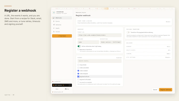 Sparrow - 自托管 Webhook 推送服务。单一二进制文件，仅需 PostgreSQL。 产品图片 13