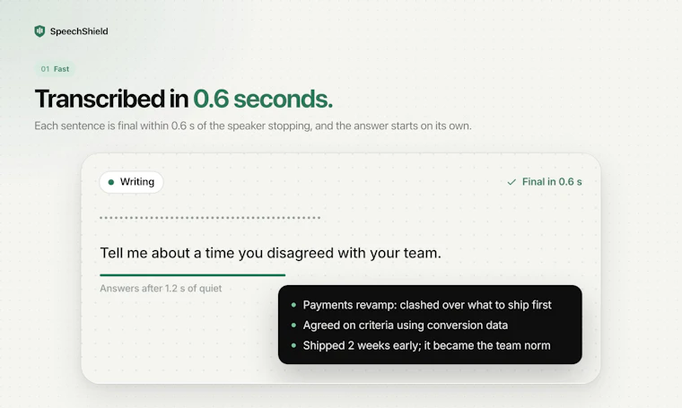 SpeechShield - 专为 Mac 打造的实时面试与会议助手，灵感源自你的简历 产品图片 2