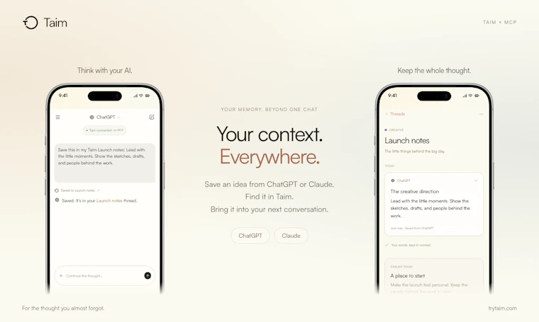 Taim - 你的思维捕捉助手，与AI无缝同步。 产品图片 3