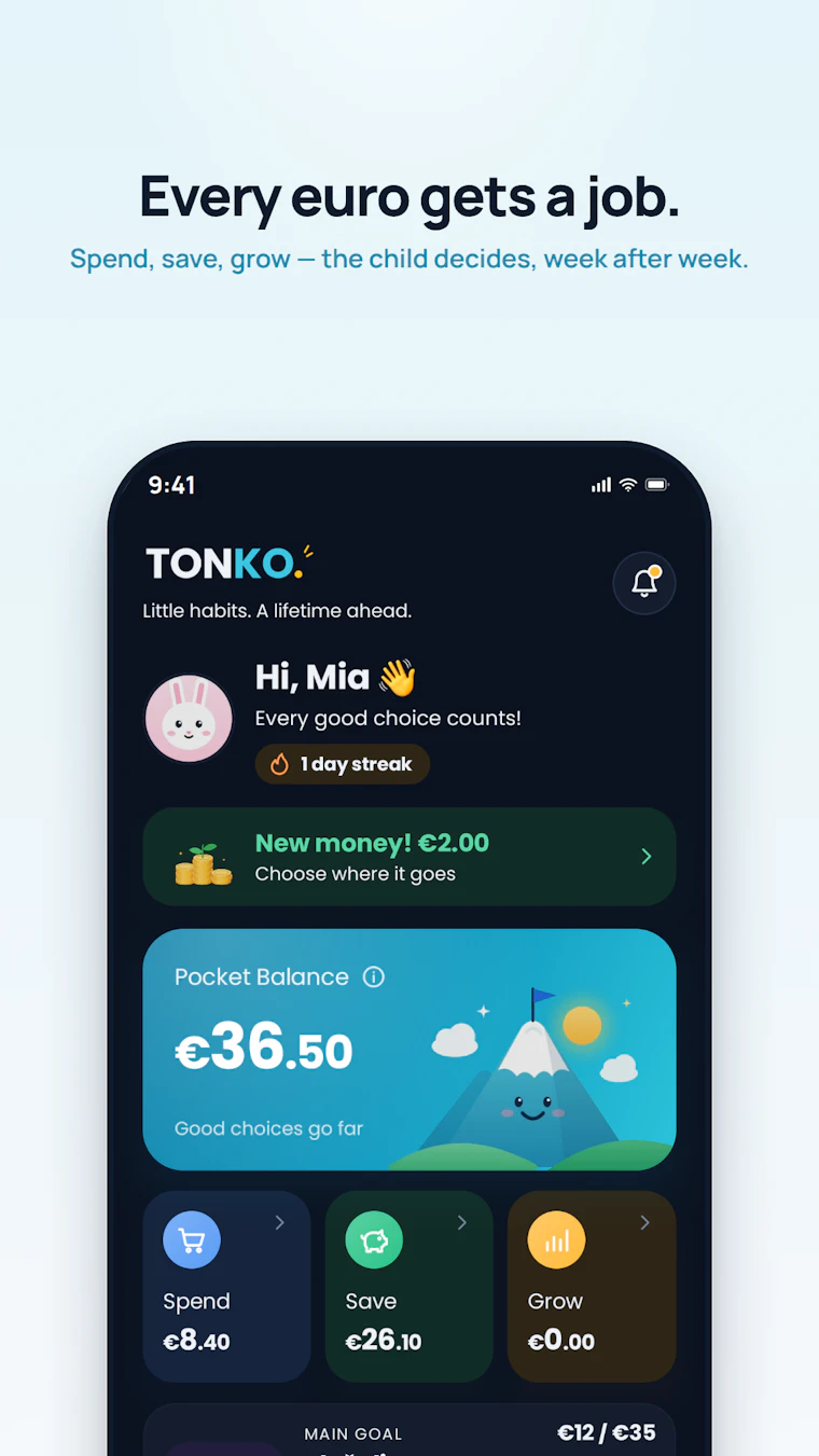 TONKO - 专为儿童设计的零花钱管理应用，寓教于乐学理财 产品图片 2