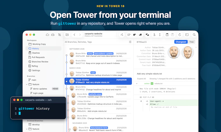 Tower 18 for Mac - 功能最强大的 Git 客户端，带来更优的命令行体验 产品图片 4