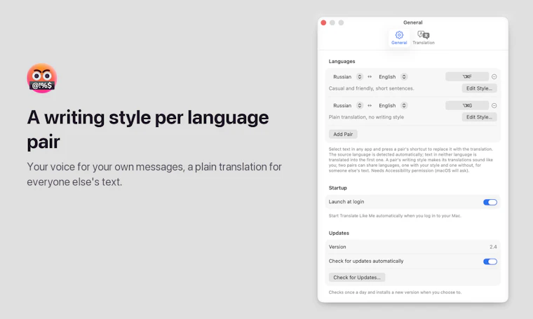Translate Like Me - 在 Mac 上以你的专属文风翻译选中文本 产品图片 2
