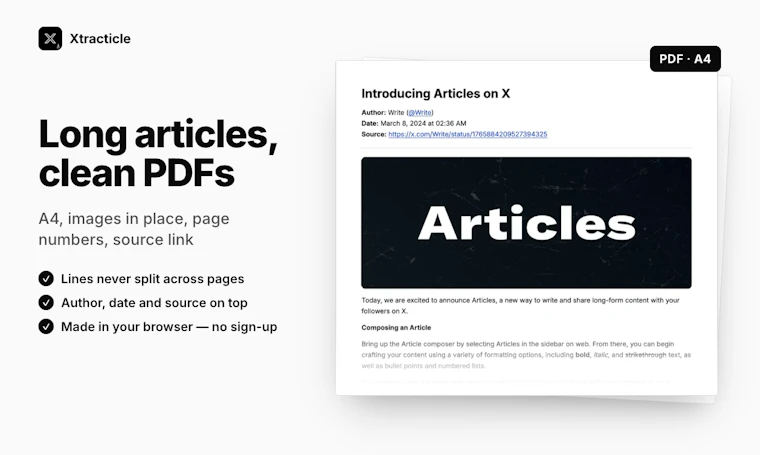 Xtracticle - 将 X 文章与长串推文一键保存为 PDF、Markdown 或 EPUB 产品图片 5