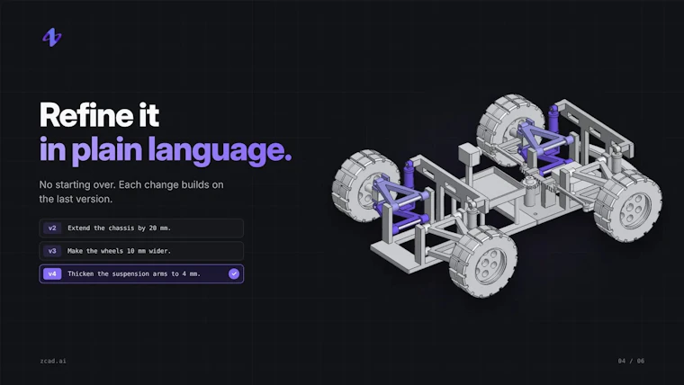 zCAD AI - AI驱动的3D设计，不止于造型，更生成可落地的真实零件 产品图片 3